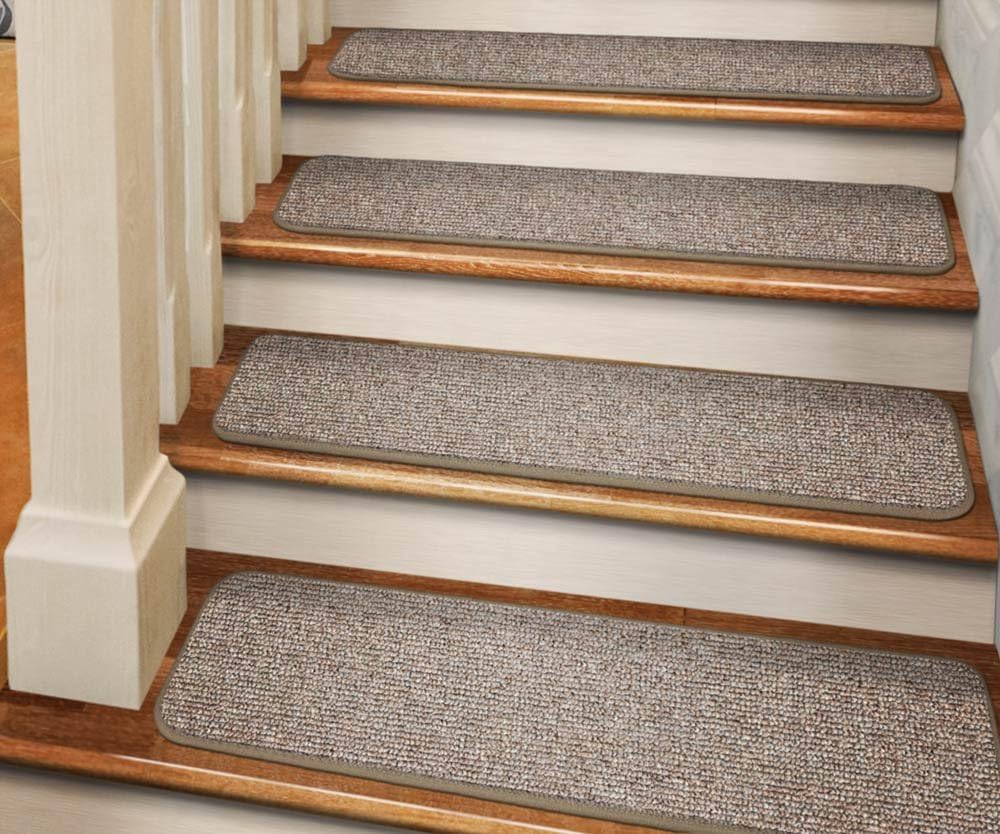 Set of 12 Adhesive Carpet Stair Treads Pebble Beige 8 Inches X 27 Inches Pack of 2 T4755