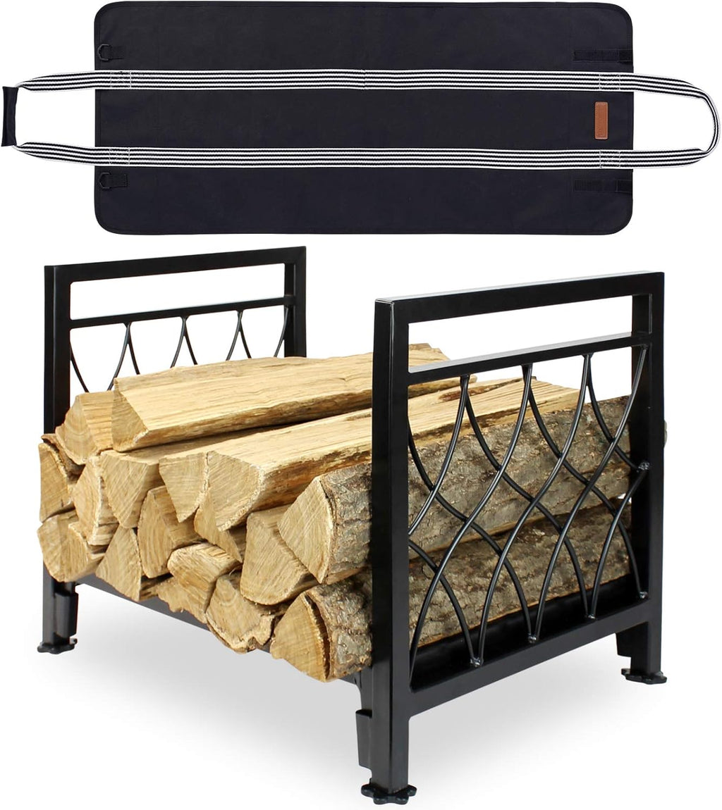 Firewood Rack with Log Bag 19 Inch Steel Wood Storage Rack O31812