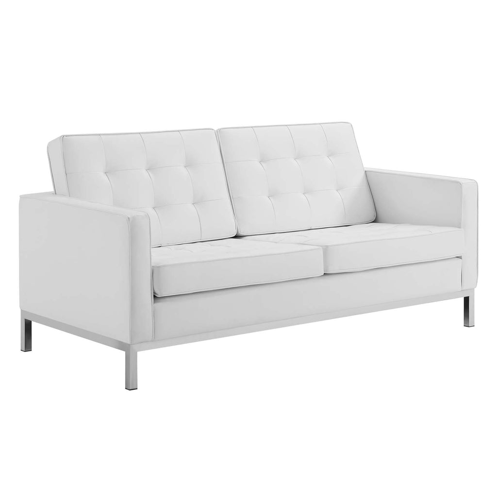 Silver White Faux Leather Loveseat and Armchair Set M841881