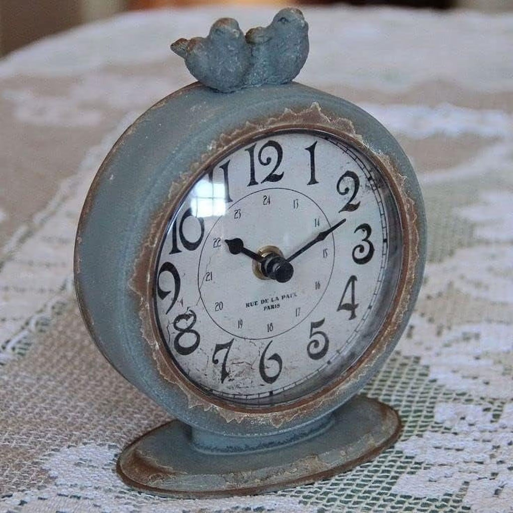 Grey Pewter Mantel Clock with Birds O98732