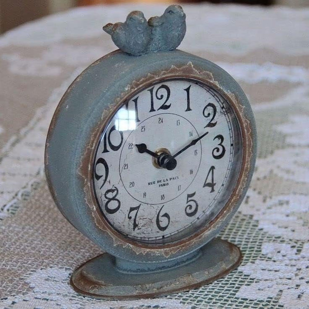 Grey Pewter Mantel Clock with Birds O98732