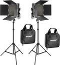 2 Pieces Bi-color 660 LED Video Light and Stand Kit with Barndoor F8952