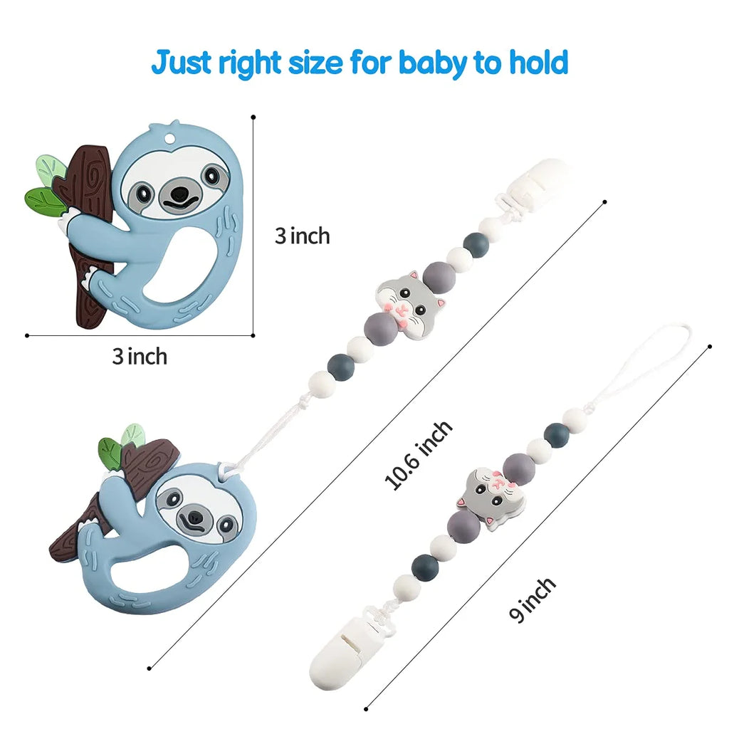Silicone Baby Teething Toys with Pacifier Clip Holder Set F9954