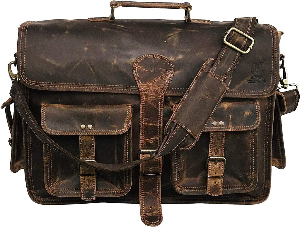 Vintage Brown Leather Laptop Messenger Bag Q4688