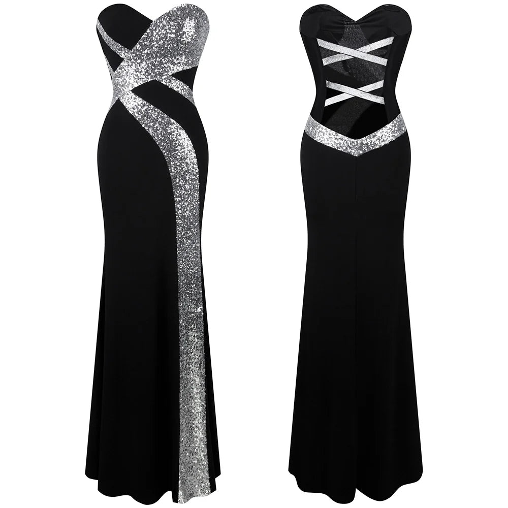 Black Strapless Sweetheart Sequin Evening Dress V285