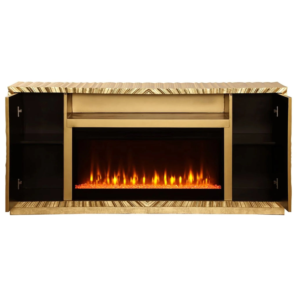 Metallic Gold Freestanding Infrared Electric Fireplace TV Stand N123975