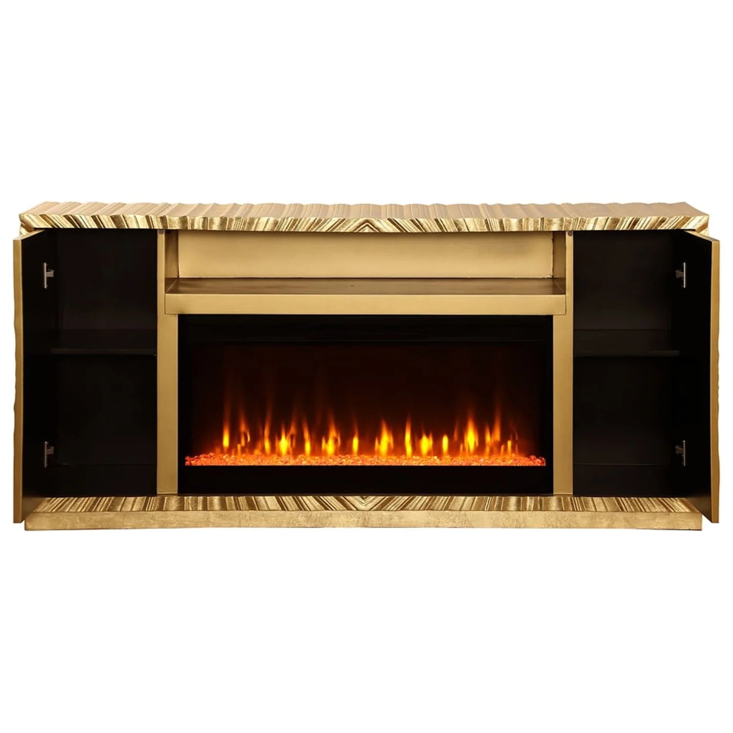 Metallic Gold Freestanding Infrared Electric Fireplace TV Stand N123975