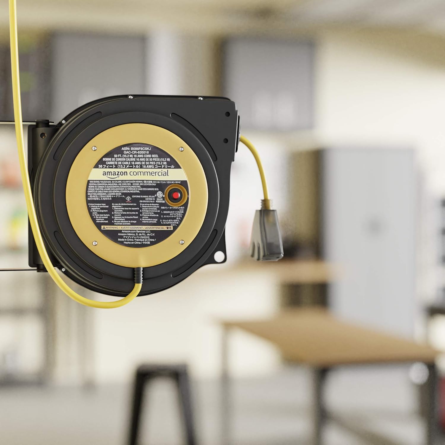Retractable Heavy Duty 16AWG x 50' Extension Cord Reel with Glow Strip Cable and LED Light-Up Triple Tap Connector F744920