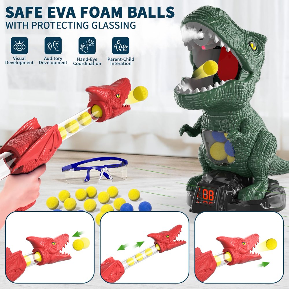 Spray Dinosaur Shooting Toys with 2 Pump Guns, 24 Foam Balls U329