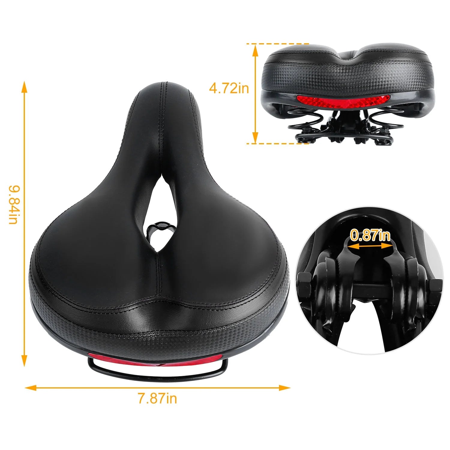 Black Red Bicycle Saddle Replacement with Dual Shock Absorbing Springs Y714993