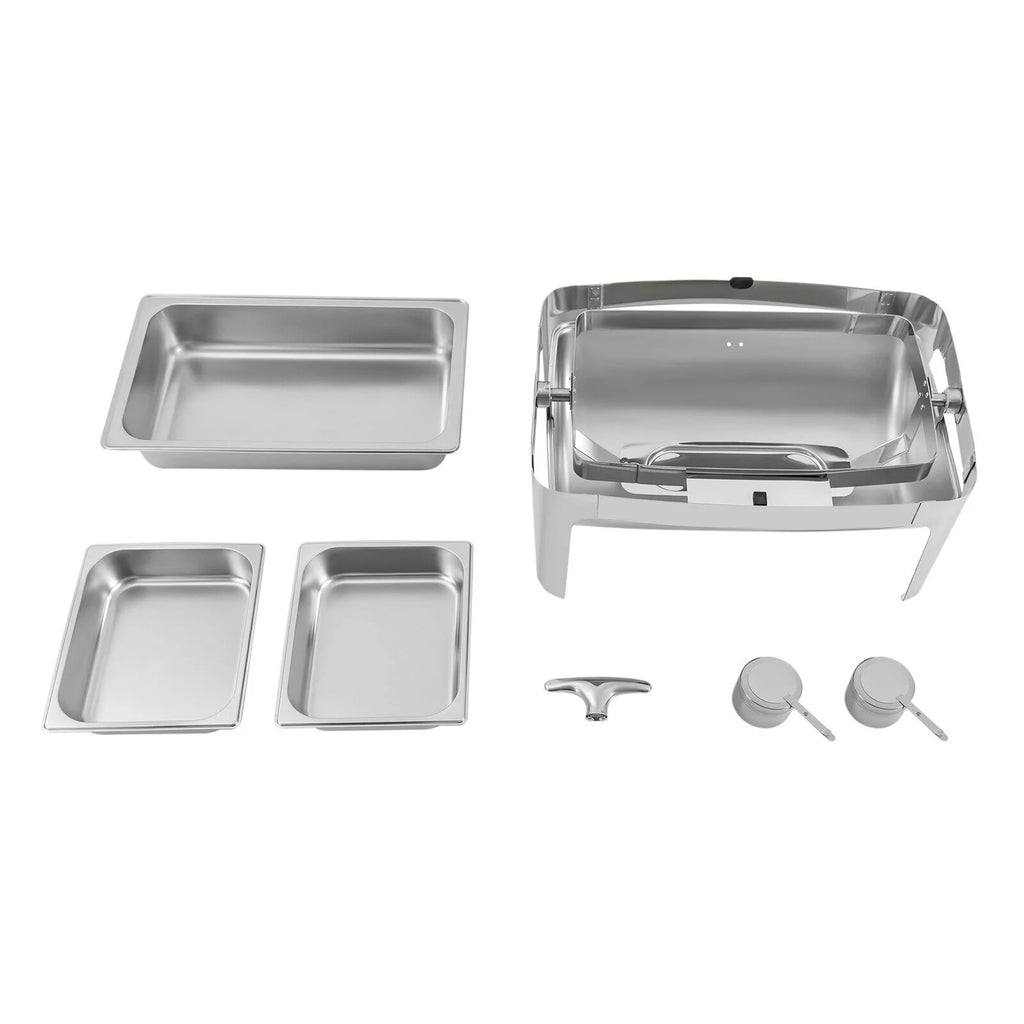 Silver Stainless Steel Chafer Buffet Chafing Dish Set Roll Top Food Warmer U456