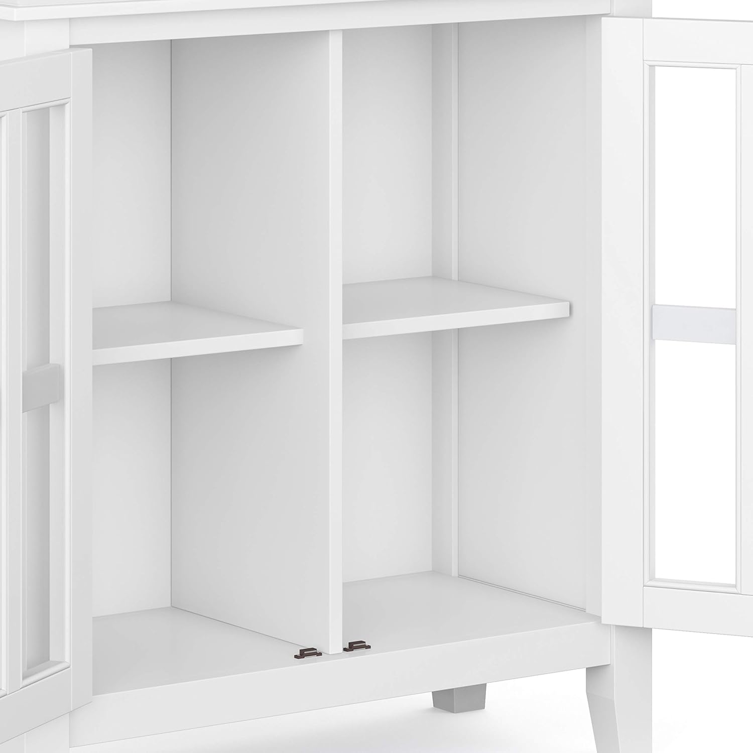 White 30 inch Solid Wood Low Storage Cabinet with 2 Tempered Glass Doors and 2 Adjustable Shelves Y12170
