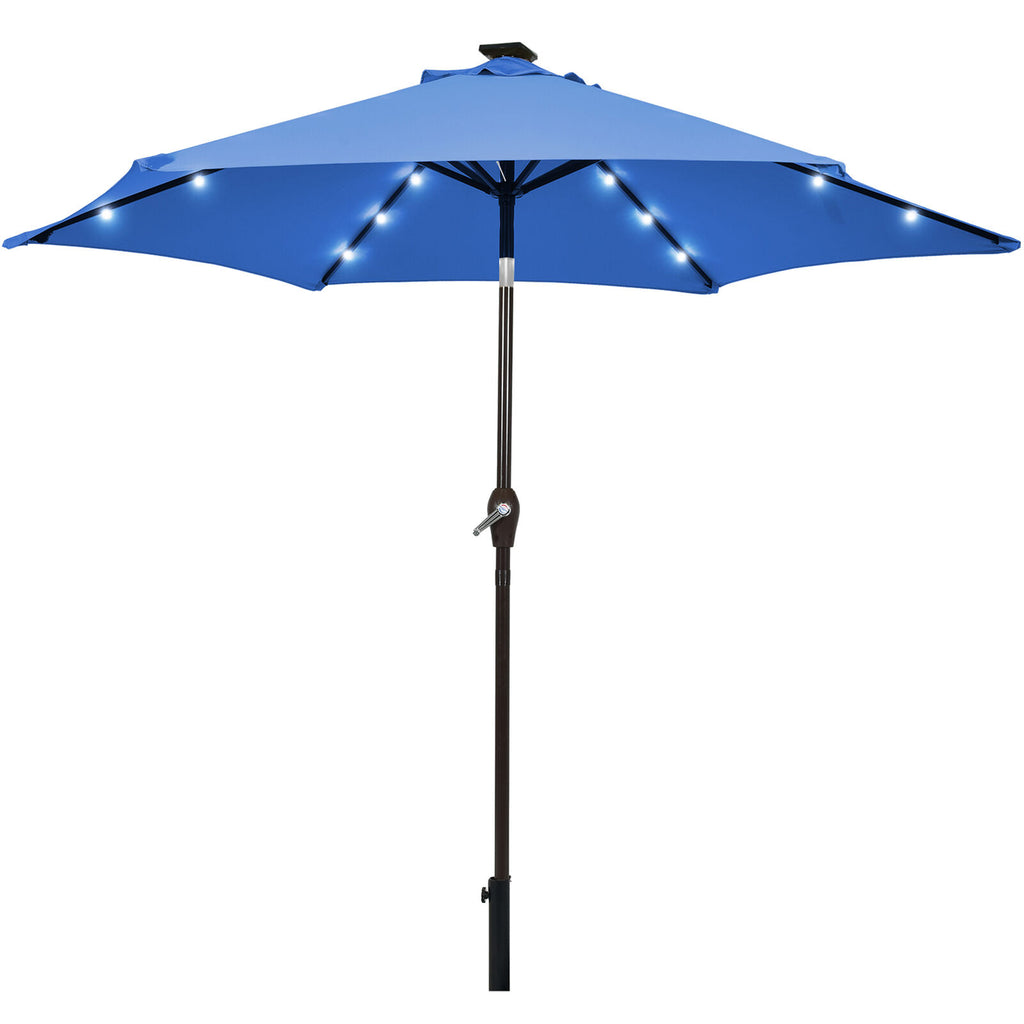 9 ft Patio Table Market Umbrella with Solar LED Lights H499
