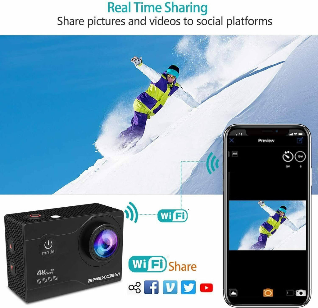 4K Action Camera 20MP Waterproof 40M Wide-Angle WiFi T326078