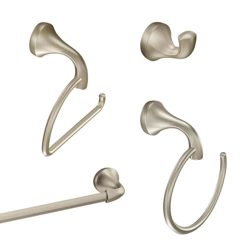 Brushed Nickel 4-Piece Bath Hardware Set with 24 in. Towel Bar T169