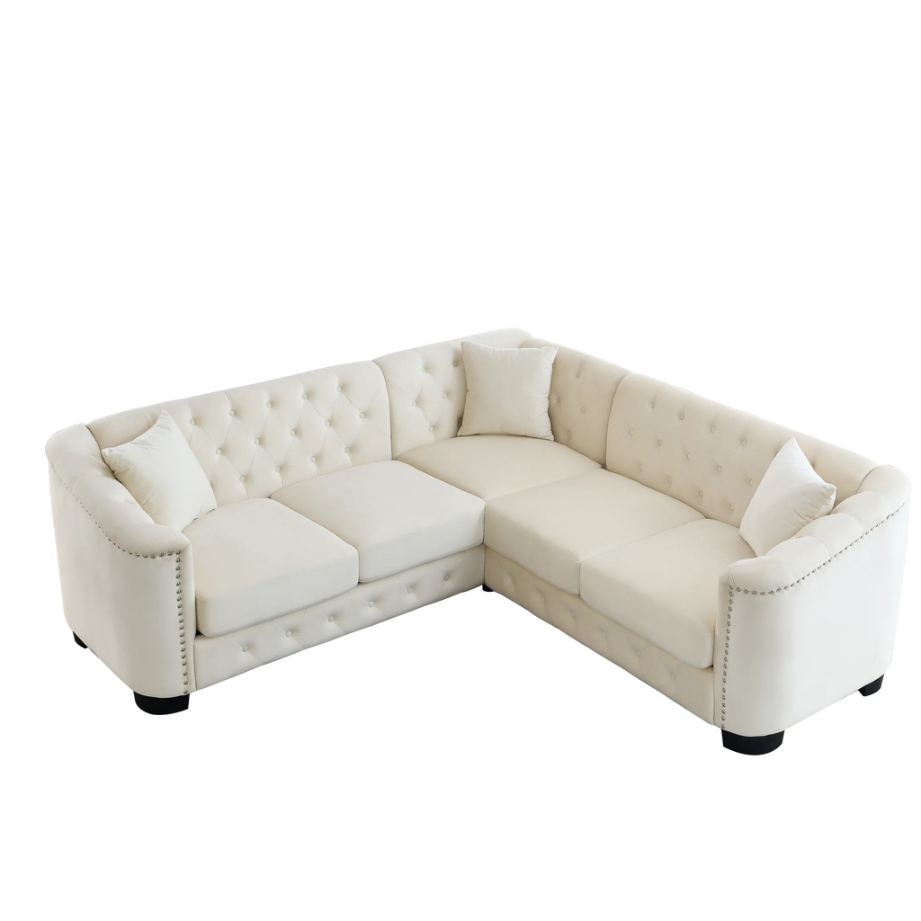 Beige Velvet 5-Seater Corner Sofa with 3 Cushions S4099