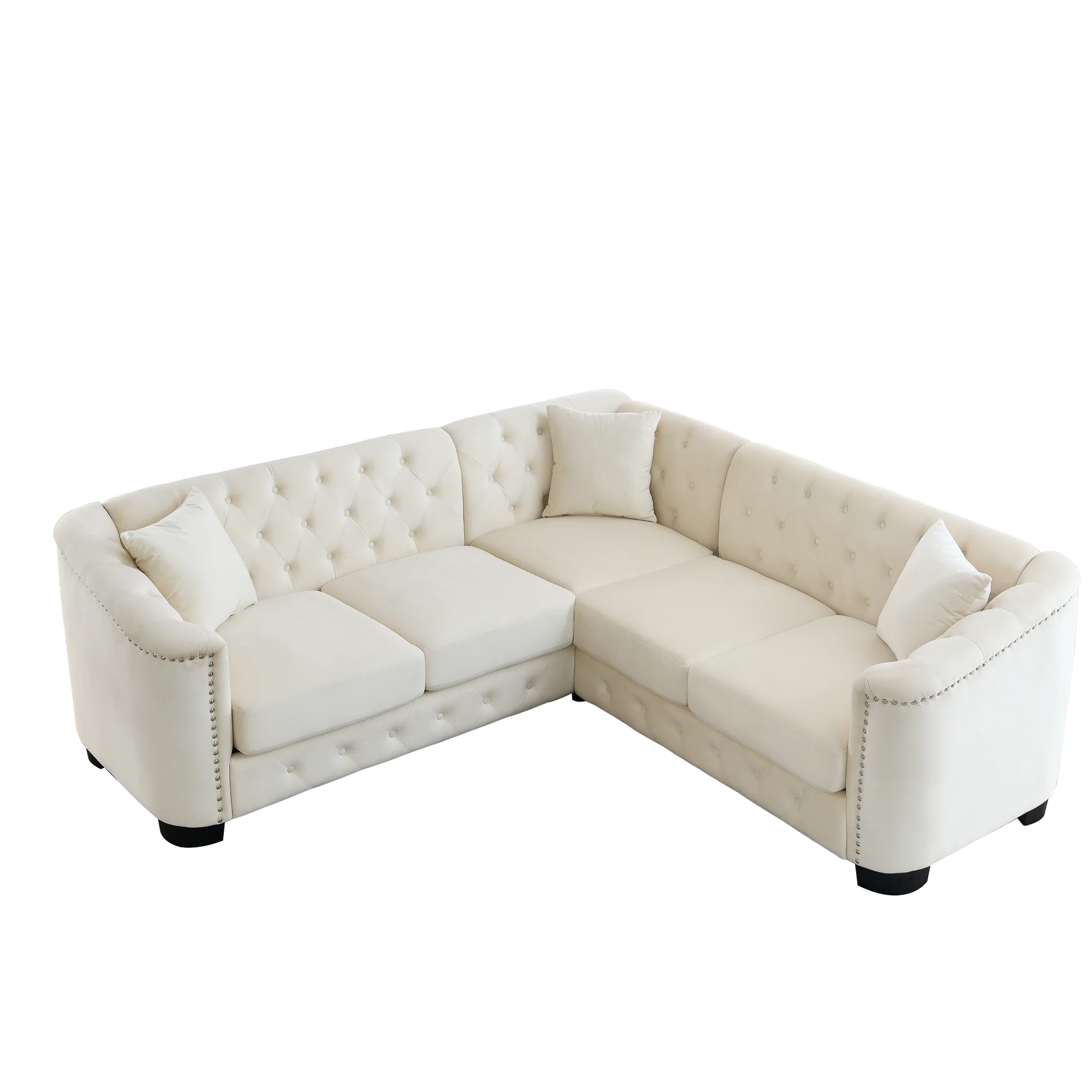 Beige Velvet 5-Seater Corner Sofa with 3 Cushions S4099