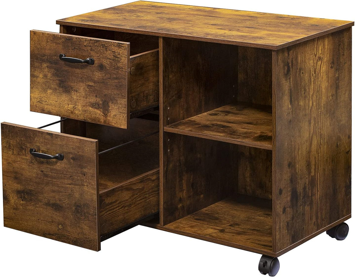 Rustic Brown 2 Drawer Rolling File Cabinet Q73455