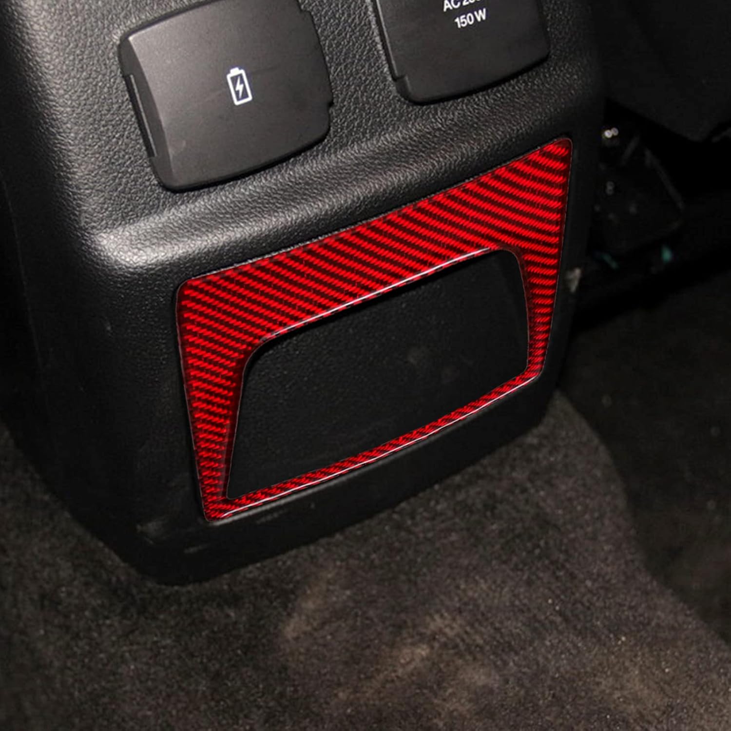 Carbon Fiber Interior Armrest Box Button Control Panel Cover Sticker Rear Seat Accessories (Red) Pack of 2 L996