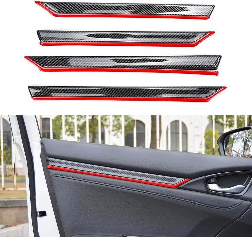 4pcs ABS Carbon Fiber Style Door Moulding Trims Cover For Honda Civic BLUE Pack of 2 U516371