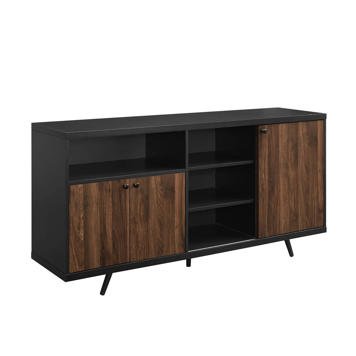 3 Door Two-Tone Sideboard Solid Black/Dark Walnut Y61421
