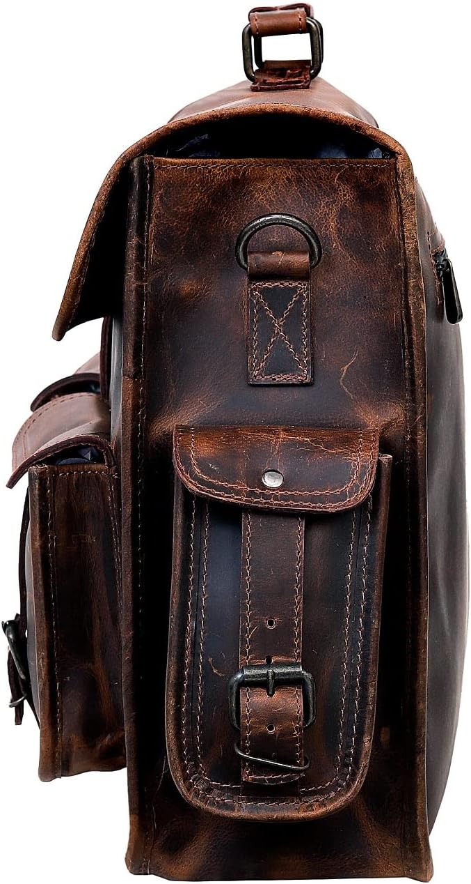 Vintage Brown Leather Laptop Messenger Bag Q4688