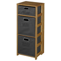 Medium Oak Grey Square Folding Bookcase with Fabric Bins S48581