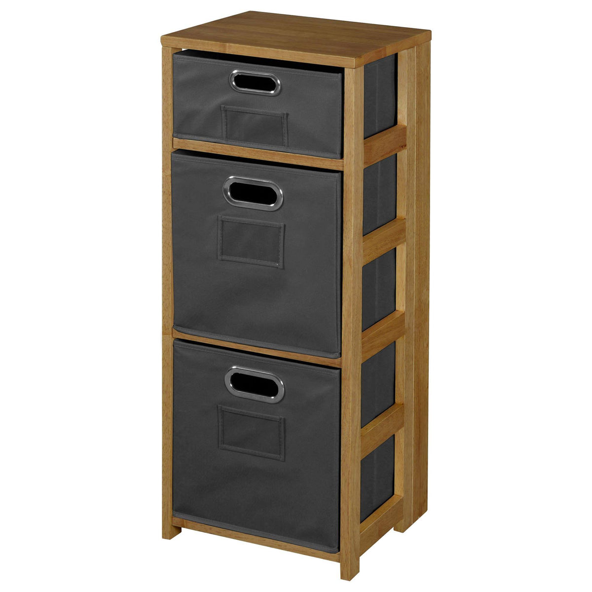 Medium Oak Grey Square Folding Bookcase with Fabric Bins S48581