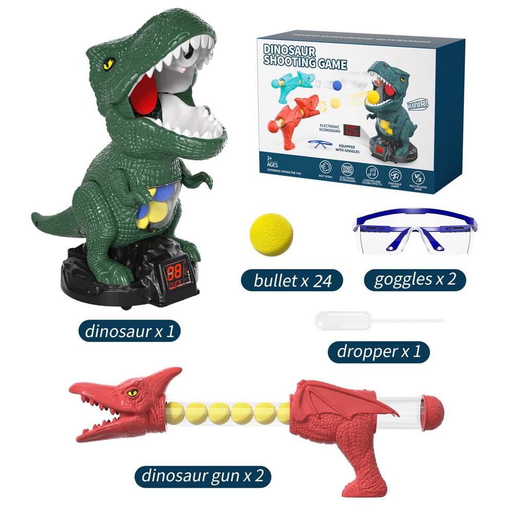 Spray Dinosaur Shooting Toys with 2 Pump Guns, 24 Foam Balls U329