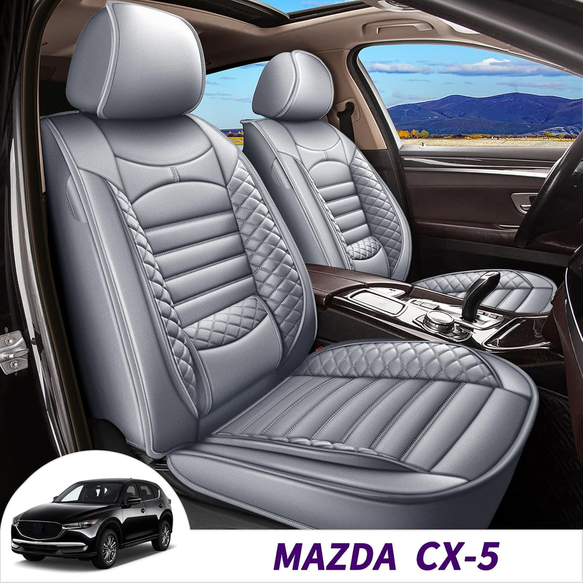 Black Faux Leather Full Set Car Seat Covers B9761