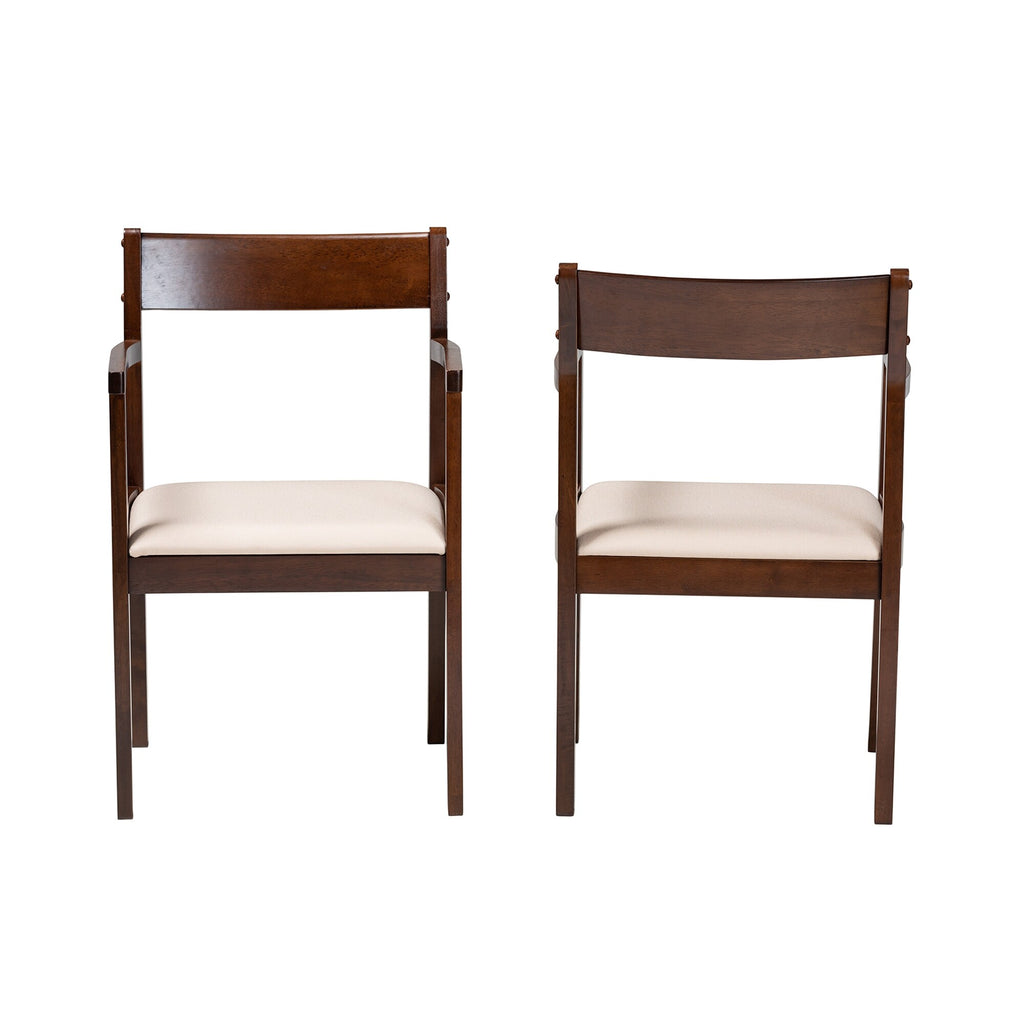 Cream Fabric and Dark Brown Wood 2-Piece Dining Chair Set J801439