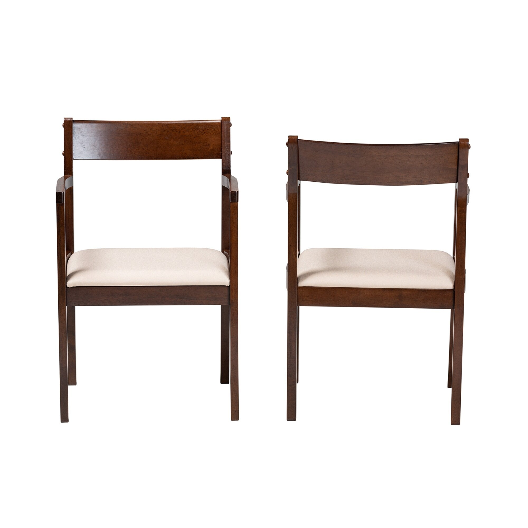 Cream Fabric and Dark Brown Wood 2-Piece Dining Chair Set J801439