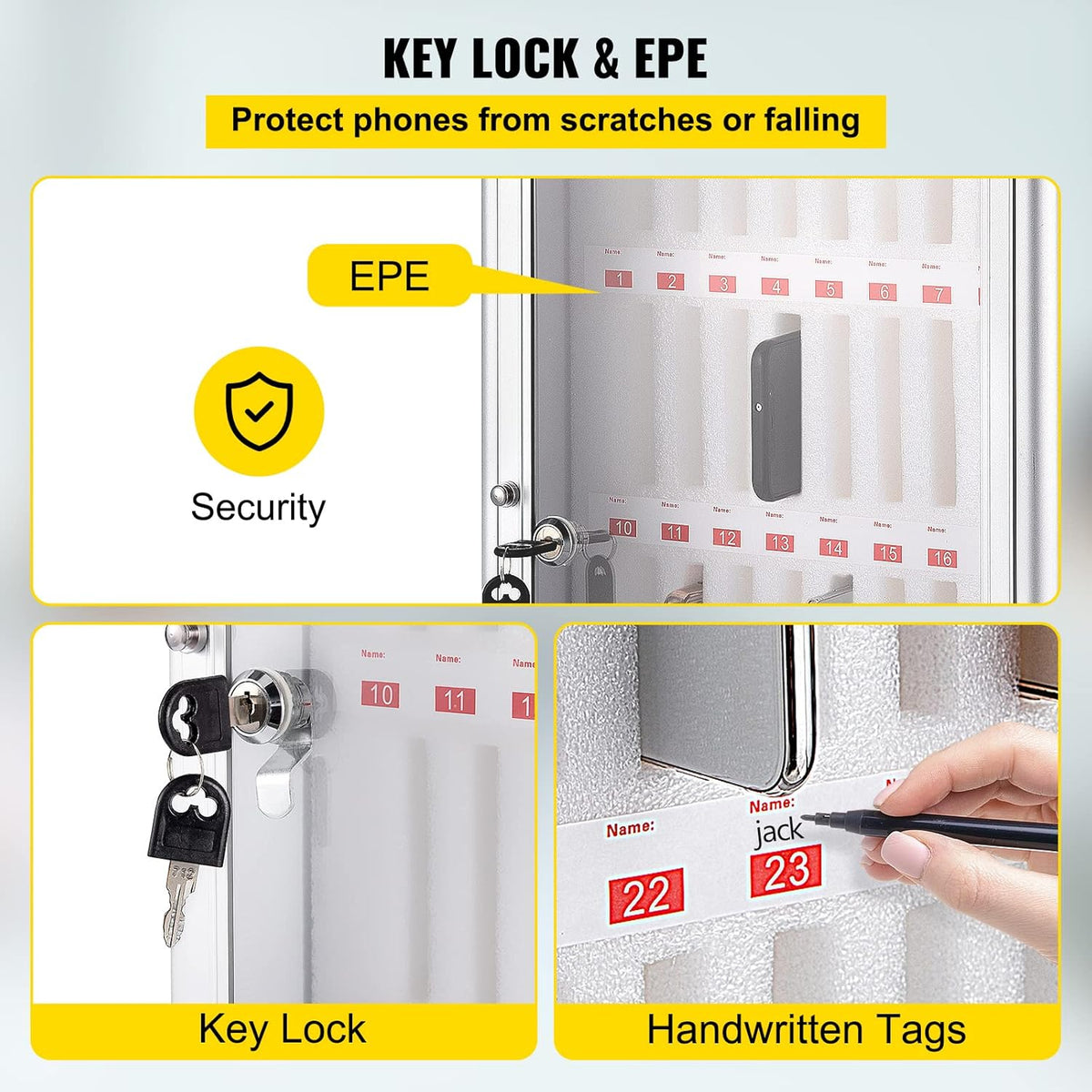 36 Slots Silver Aluminum Alloy Cell Phone Cabinet with Key Lock S490890