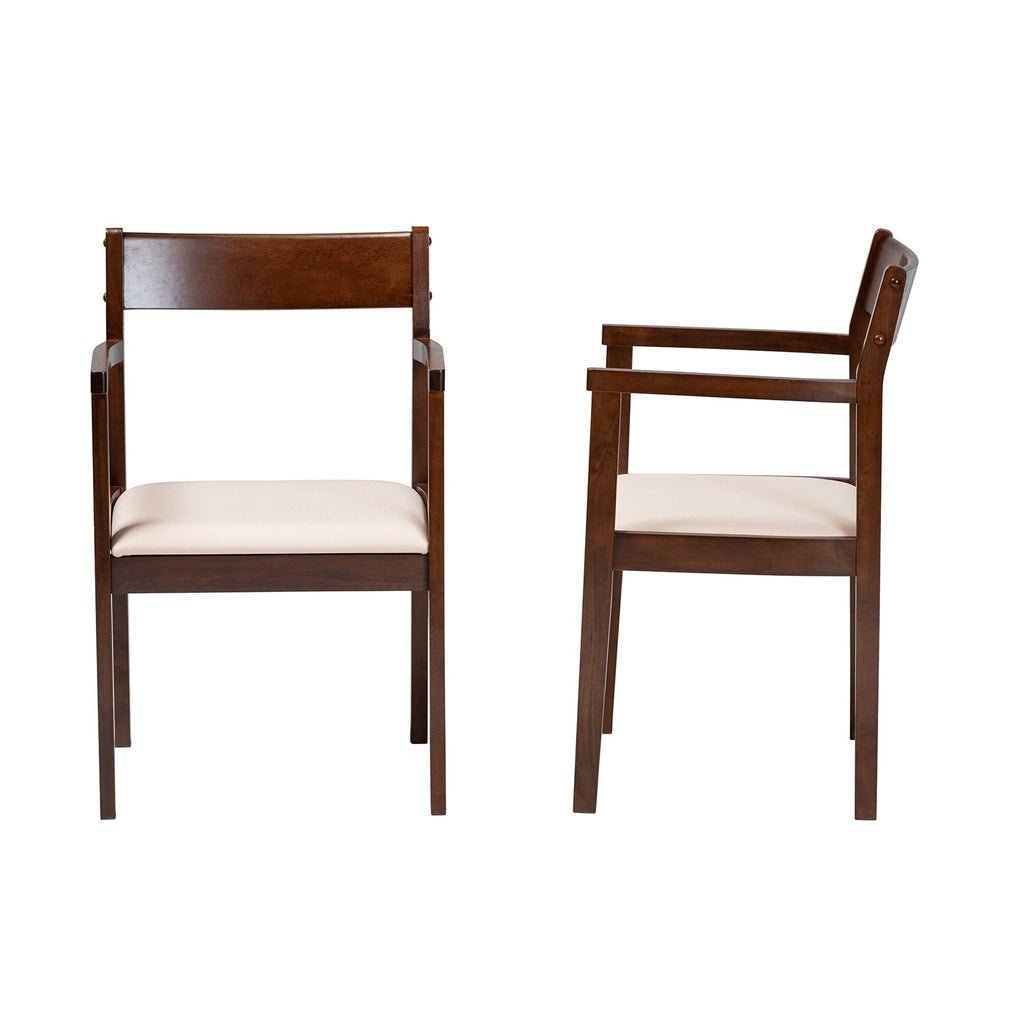 Cream Fabric and Dark Brown Wood 2-Piece Dining Chair Set J801439