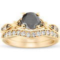 Black & White Diamond Engagement Wedding Ring Set 10k Yellow Gold Y15885
