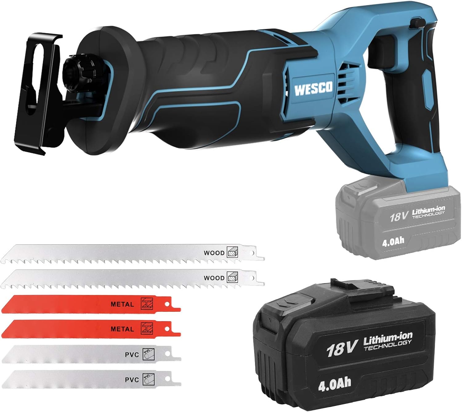 Cordless Reciprocating Saw, 6 Saw Blades, Battery Charger Included, Pack of 2 L1496