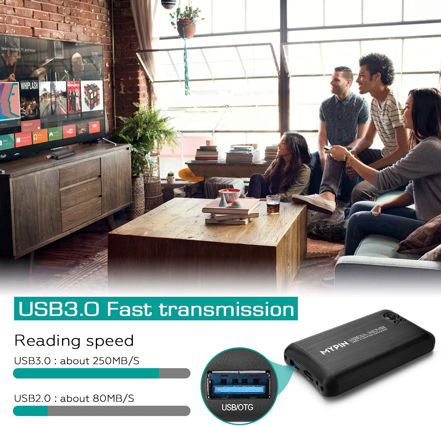 1080P USB3.0 HDMI Media Player with HDMI/AV/Coaxial Output L9468