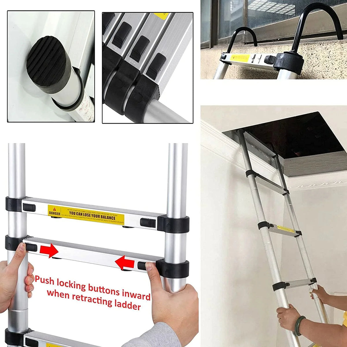 20.34 FT Aluminum Telescoping Multi-Position Ladder with Detachable Hook W824