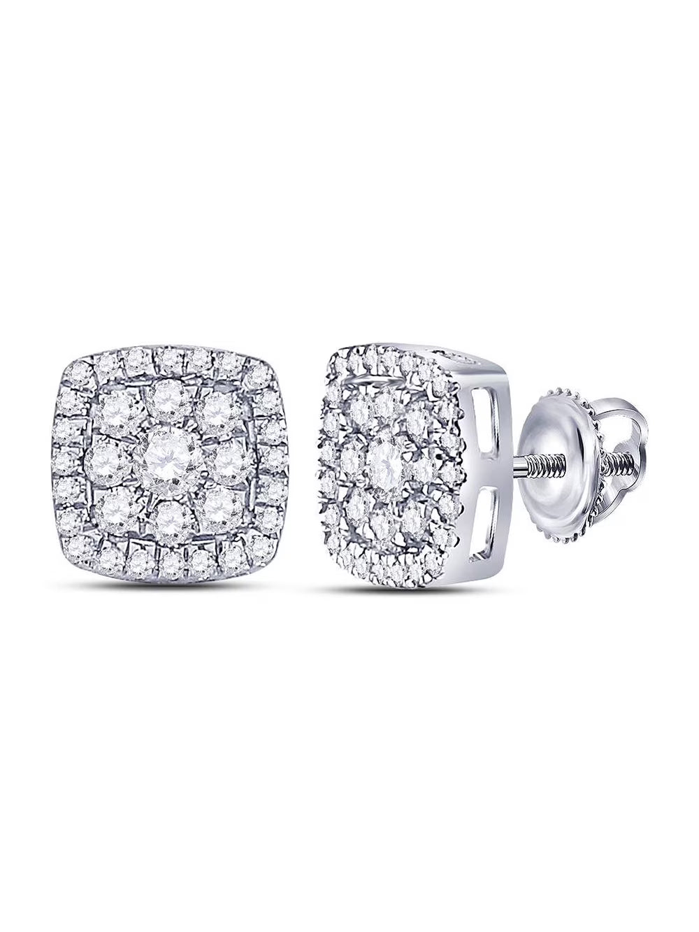 14kt White Gold Diamond Square Cluster Earrings 1 Cttw P8822