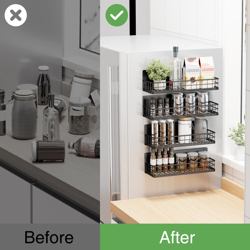 Magnetic Spice Rack, 4 Pack Refrigerator Storage Shelf W12214