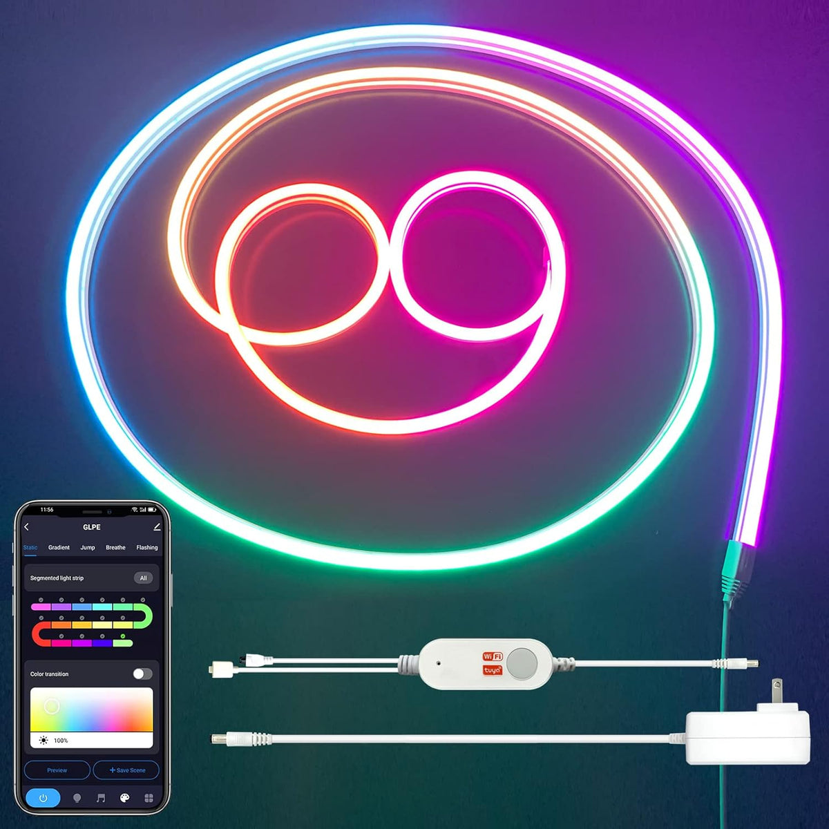 10FT 252 LEDs RGBIC Smart Neon Rope Lights Pack of 2 W797