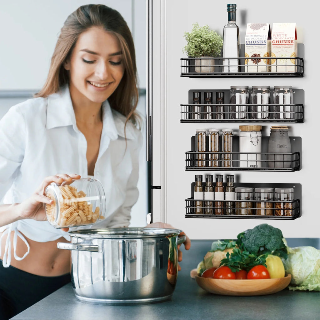 Magnetic Spice Rack, 4 Pack Refrigerator Storage Shelf W12214