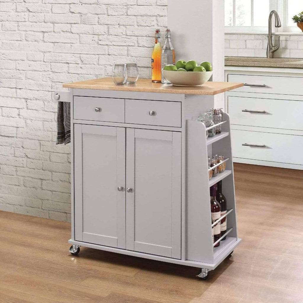 Kitchen Cart with Wooden Top Natural & Gray A7649