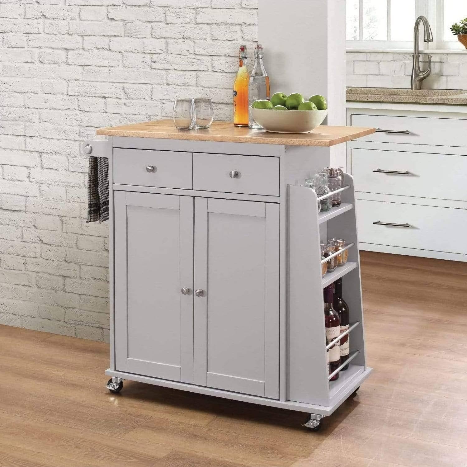 Kitchen Cart with Wooden Top Natural & Gray A7649
