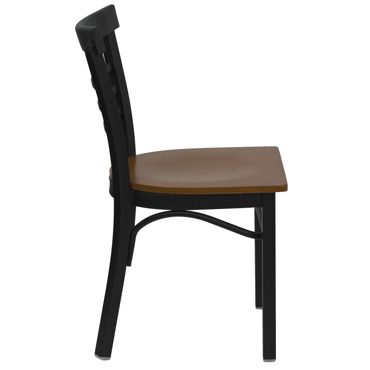 Black Three-Slat Ladder Back Metal Restaurant Chair with Cherry Wood Seat M829058
